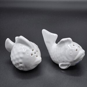 Pier 1 Imports White Puffer Koi Fish Salt & Pepper Shaker Set Italy